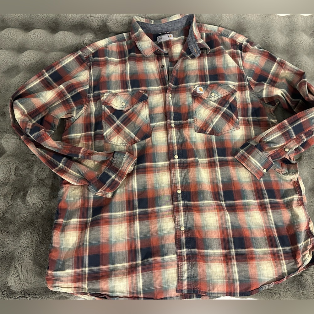 Carhartt Men's Plaid Shirt - Red and Blue